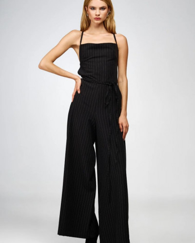 STRIPES ”X” HALTER JUMPSUIT BLACK