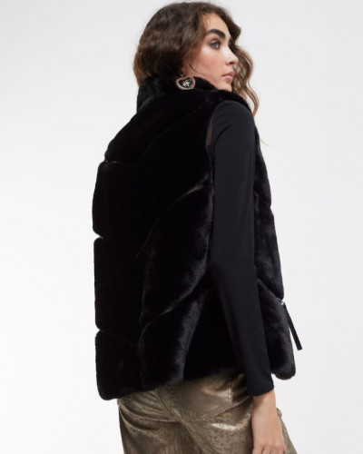FUR VEST SHORT BLACK
