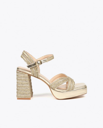 WOVEN METALLIC HEELED SANDALS