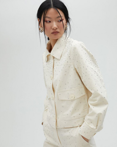 DENIM ECRU JACKET WITH RHINESTONES