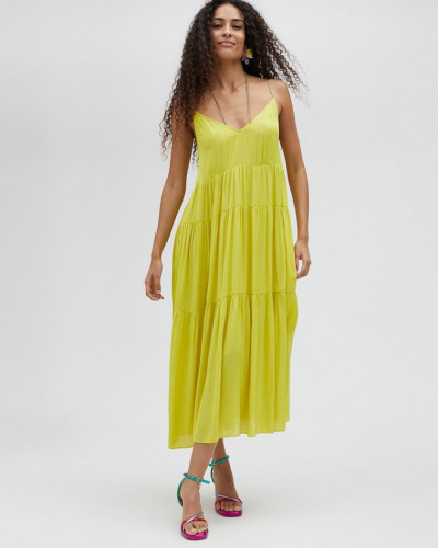 RUFFLED STRAPPY DRESS LIME