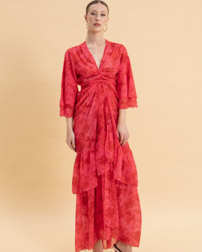 RUBY ROSE KIMONO DRESS WITH RUFFLES
