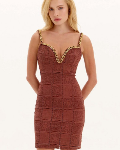 BROWN SHORT DRESS WITH APPLICATION