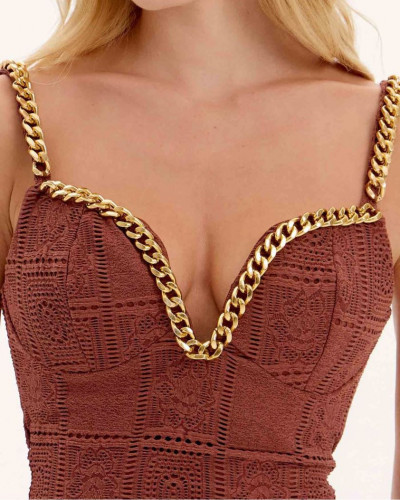 BROWN SHORT DRESS WITH APPLICATION