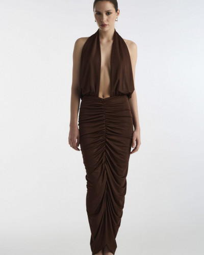 WRAPROUND MIDI DRESS BROWN