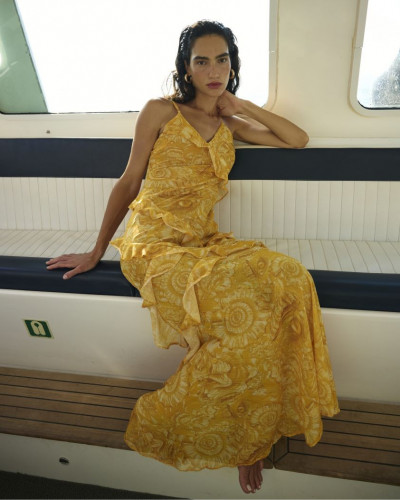 SUN PEARL RUFFLE MAXI DRESS
