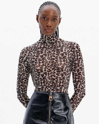LEOPARD BLOUSE HIGH COLLAR