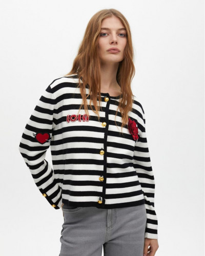 STRIPED CARDIGAN WITH PATCH DETAILS