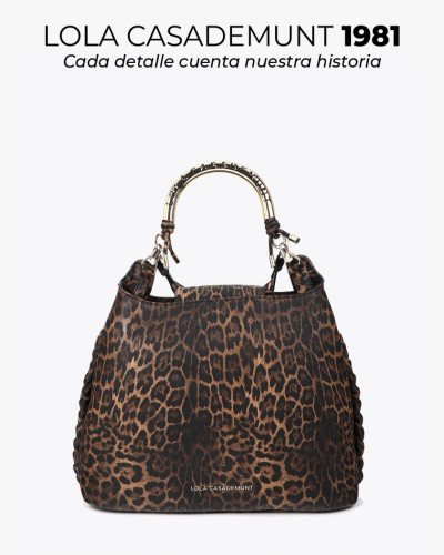 LEOPARD LARGE TOTE BAG WITH METALLIC STRAP