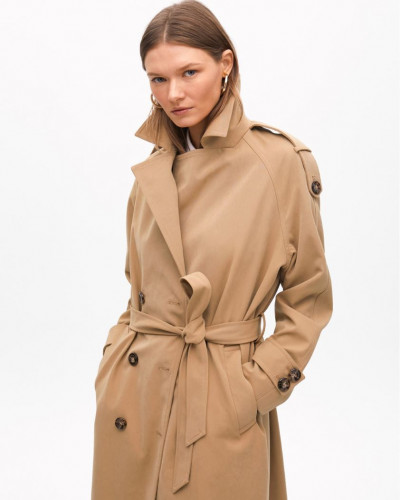 LONG DOUBLE-BREASTED TWILL TRENCH COAT