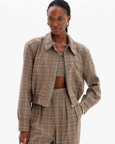 BOMBER JACKET PLAID COLLAR