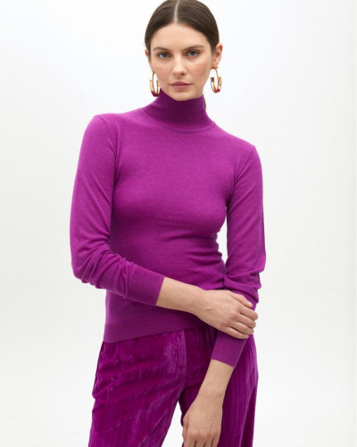 WOOL BLEND HIGH NECK SWEATER FUCHSIA