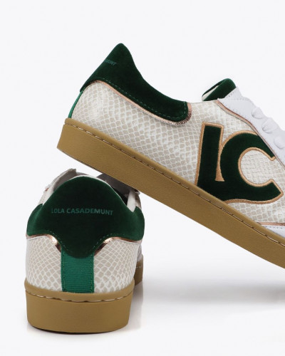 SNAKE EFFECT AND LEATHER SNEAKERS