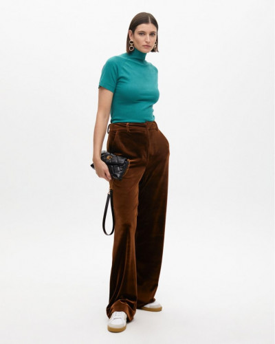 WIDE-LEG VELVET TROUSERS BROWN