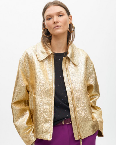 GOLD CRACKLED BOMBER JACKET