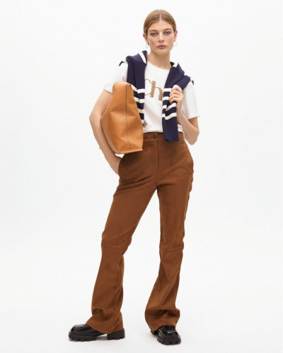 FAUX SUEDE FLARED TROUSERS CAMEL