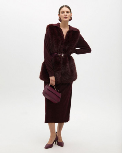 GILET WITH FUR BORDEAUX