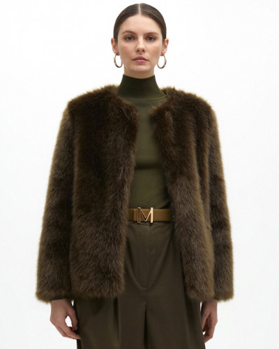 SHORT FUZZY COAT KHAKI