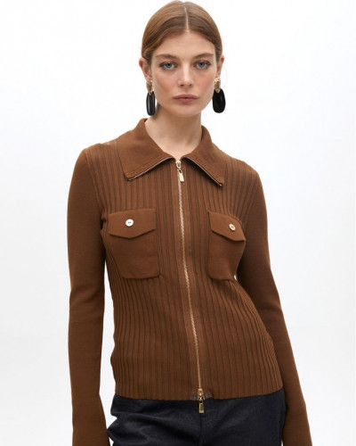 CARDIGAN WITH DOUBLE ZIP BROWN