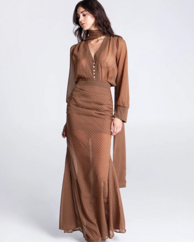 CARAMEL POLKA DOTS MAXI SKIRT