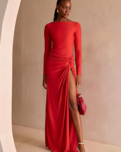 RED LONG DRESS WITH TWIST