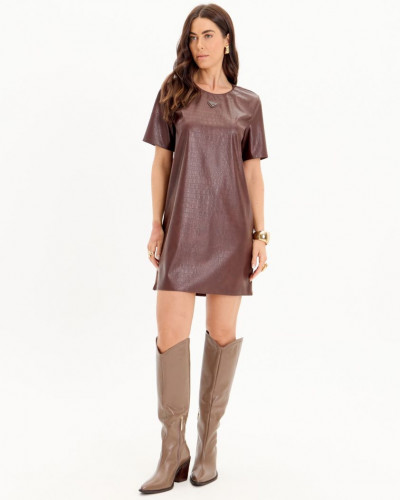BROWN LEATHER SHORT DRESS