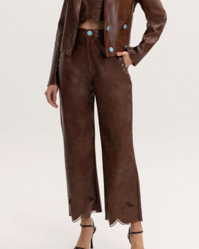 BROWN LEATHER STRAIGHT PANTS