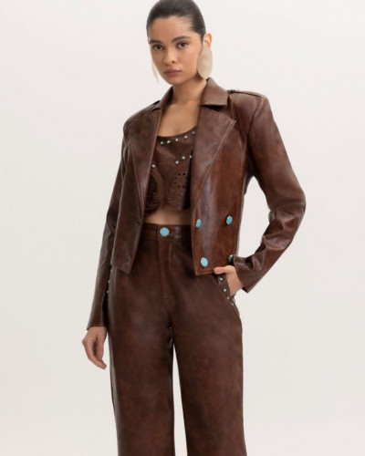 BROWN LEATHER JACKET BIKER