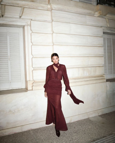 BURGUNDY POLKA DOTS SKIRT