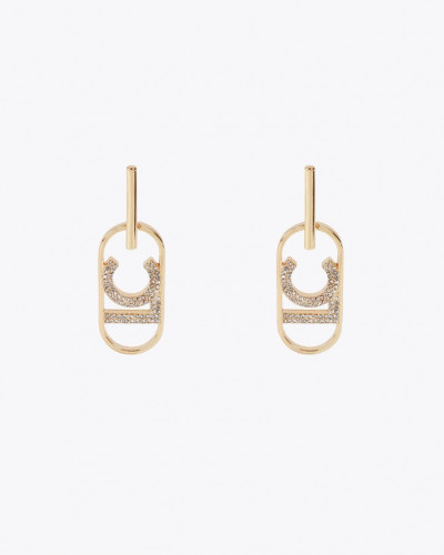 RHINESTONE OVAL LOGO EARRINGS