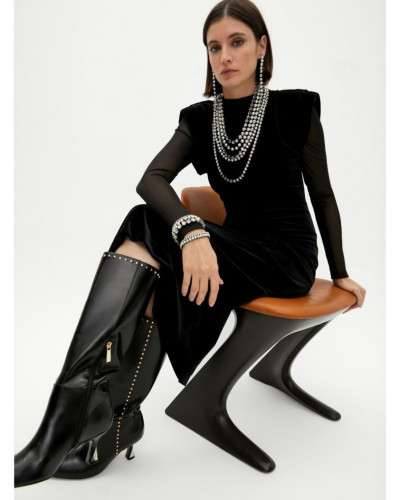 LONG VELVET DRESS WITH TRANSPARENT SLEEVES