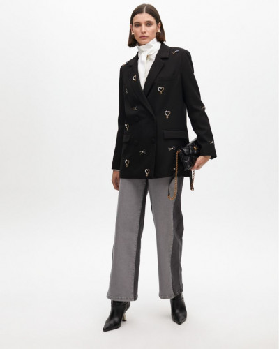 DOUBLE-BREASTED BLAZER WITH RHINESTONE EMBROIDERY