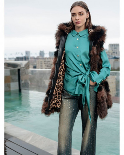 LONG PILE VEST WITH INTERIOR PRINT