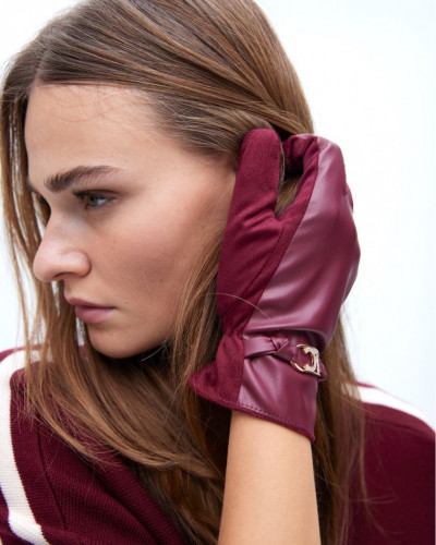 FAUX LEATHER GLOVES BURGUNDY