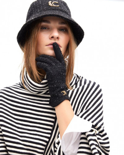 CONTRAST TWEED GLOVES BLACK