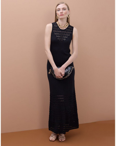 BLACK LONG KNIT DRESS WITH WIDE STRAPS