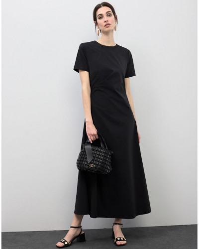 BLACK ELASTIC MIDI DRESS