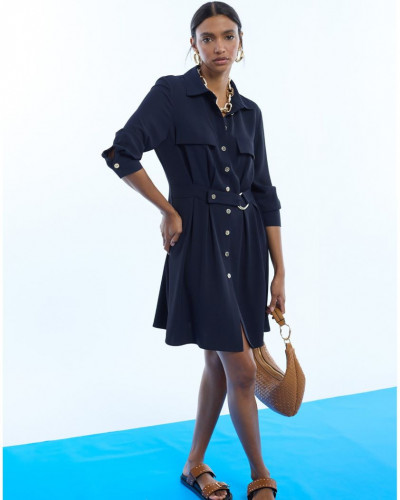 NAVY BUTTON-DOWN SHIRT DRESS