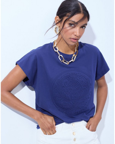 NAVY EMBOSSED LOGO T-SHIRT