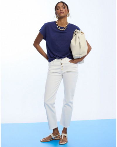 ECRU FLARED BUTTON TROUSERS