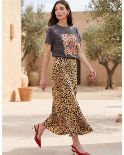 SATIN ANIMAL PRINT SKIRT