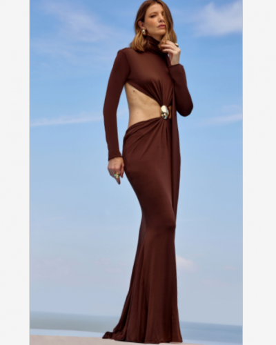 BROWN LONG DRESS OPEN BACK