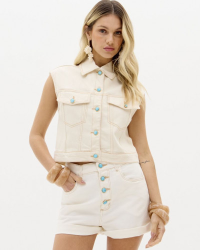 BEIGE JEANS VEST WITH BUTTONS