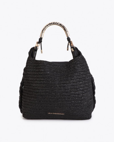 RAFFIA-EFFECT TOTE BAG BLACK