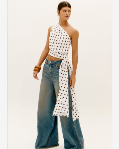 TOP ONE SHOULDER WITH POLKA...