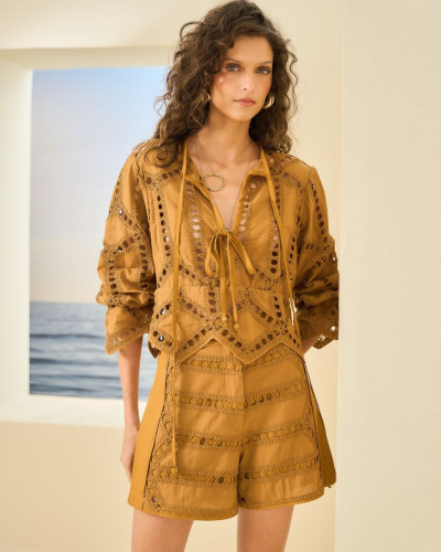 BROWN LINEN TOP LONG SLEEVE