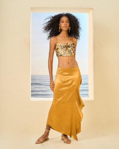 BROWN LONG SATIN SKIRT