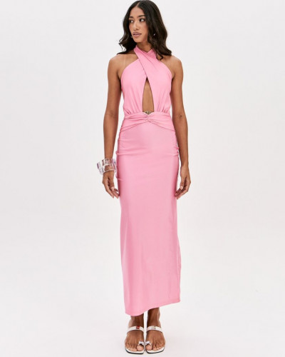 SUPER MIDI PINK DRESS BACKLESS