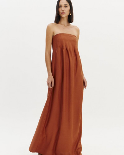 STRAPLESS LONG DRESS BROWN