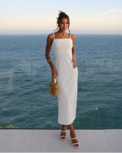 LONG DRESS WITH PEARLS DETAILS